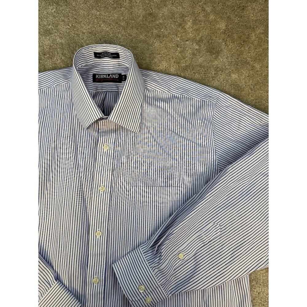 Kirkland Signature Mens Size 17 34 Non Iron Long Staple Cotton Dress Shirt B458